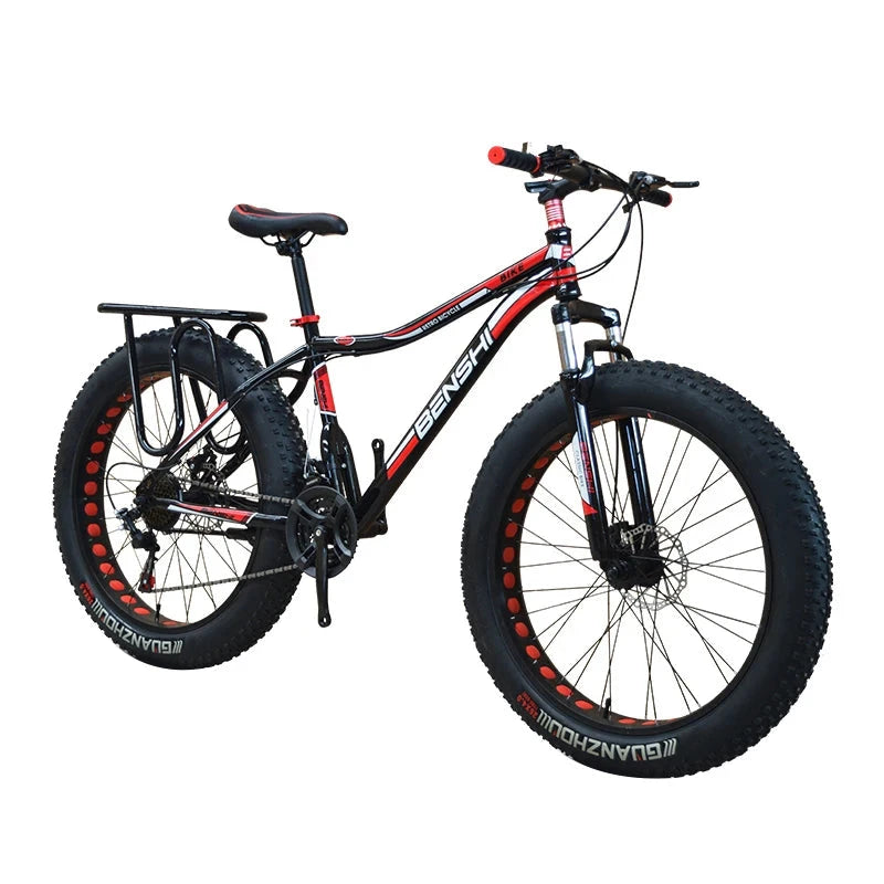 Fatty wide thick mountain bike large tire speed shock absorption snow bicycle beach off-road adult men and women double bike GlowCart