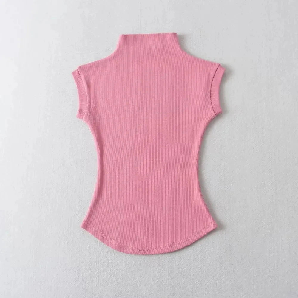 Women Summer Sexy Turtleneck Sleeveless T-Shirts Tops Solid GlowCart