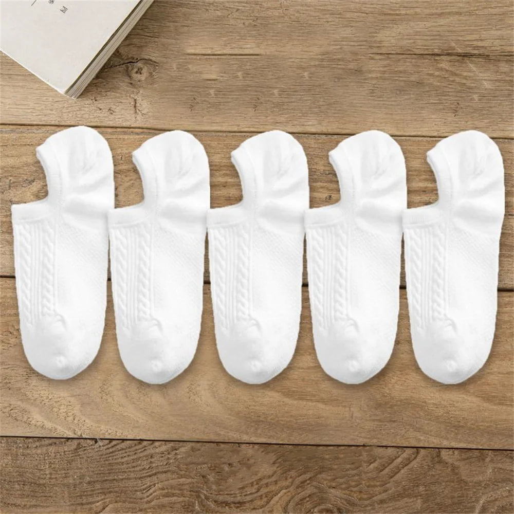 10 Pieces=5 Pairs Twists Cotton Tube Socks for Men Short Boat Socks Invisible Summer Thin Versatile Anti Odor Calcetines GlowCart