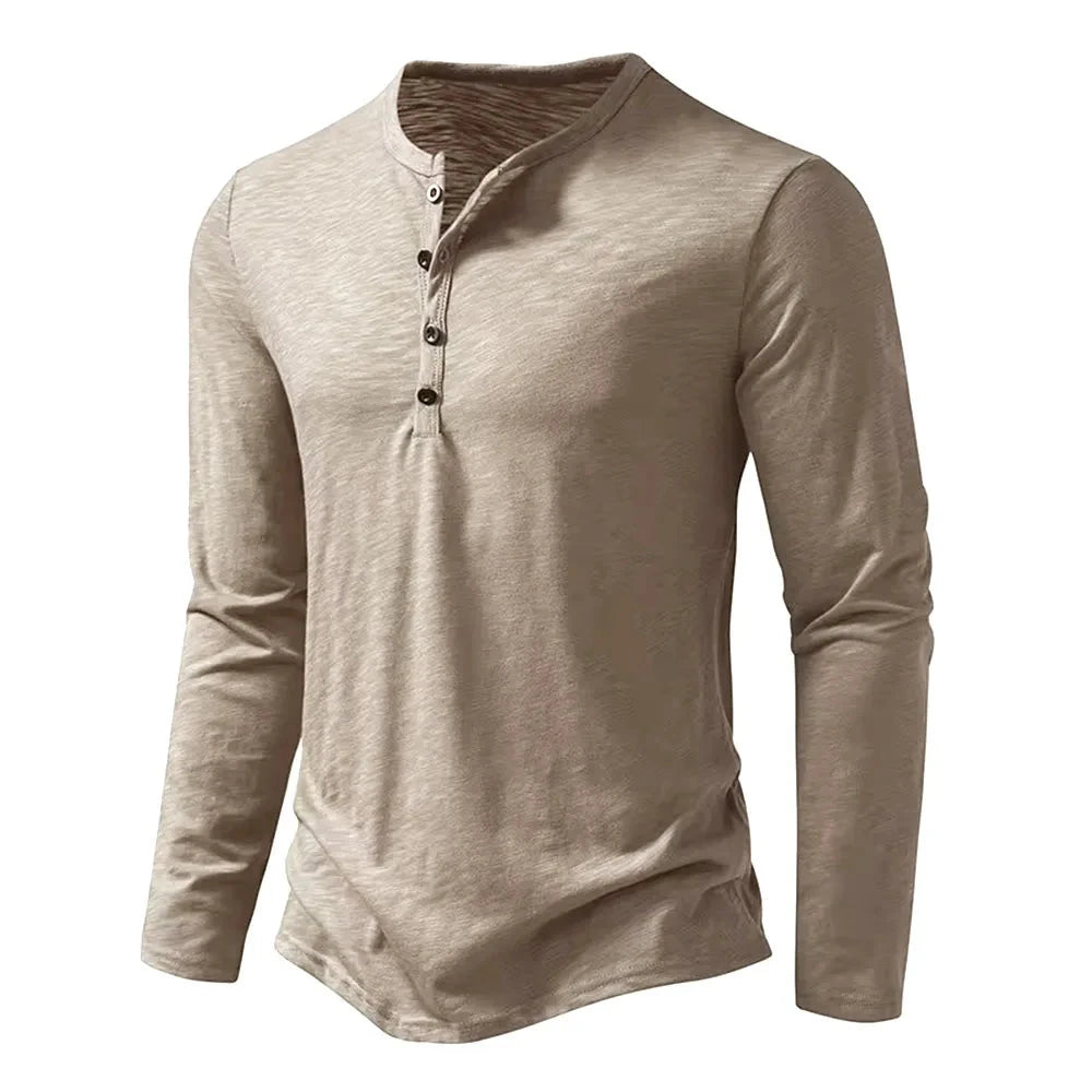 Autumn New Men's Cotton Button Long Sleeve  Henley Neck GlowCart