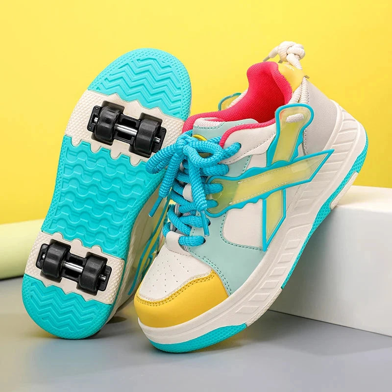 Fashion Children Quad Wheel Skates Runaway Shoes Comfortable Sports Roller Skates Shoes Low Top Skating Skates Shoes with Wheels GlowCart