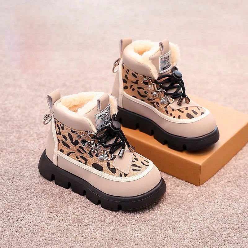 Leopard Fashion Snow Boots For Children Thick Warm Teenager Kid's Plush Boots Trend Fashion Boy's Girl's Warm Ankle Boots GlowCart