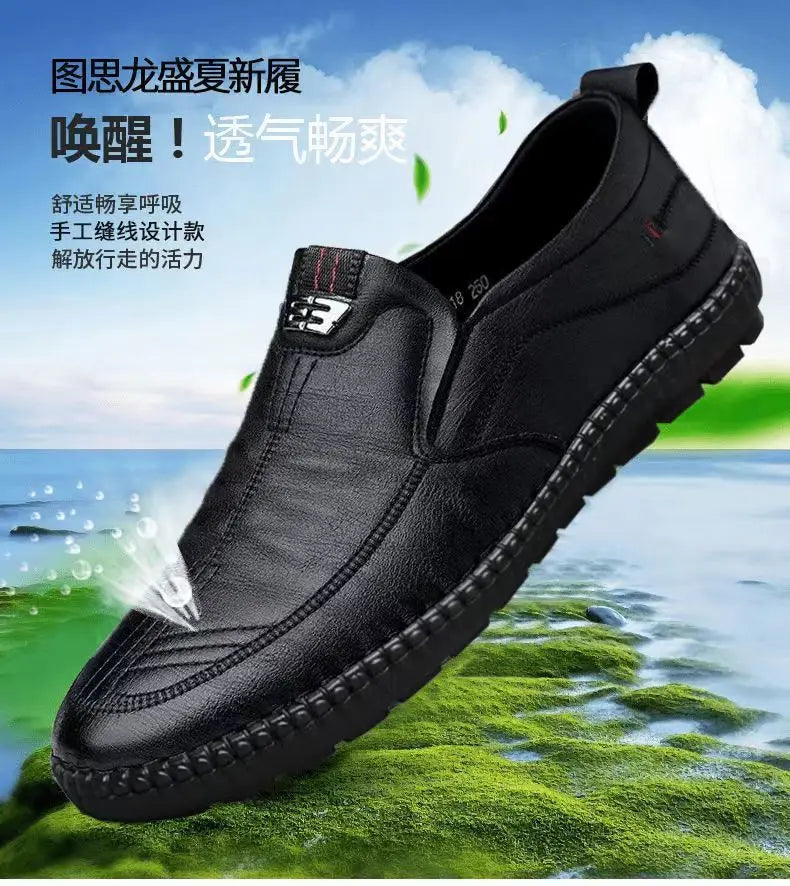 Mens PU Leather Loafers Non Slip Walking Flats Breathable