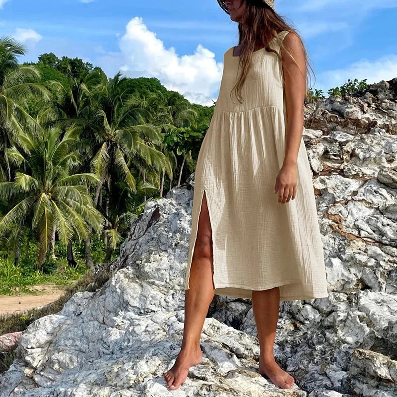 Newly 100% Cotton Gauze Dress For Women 2023 Square Collar GlowCart