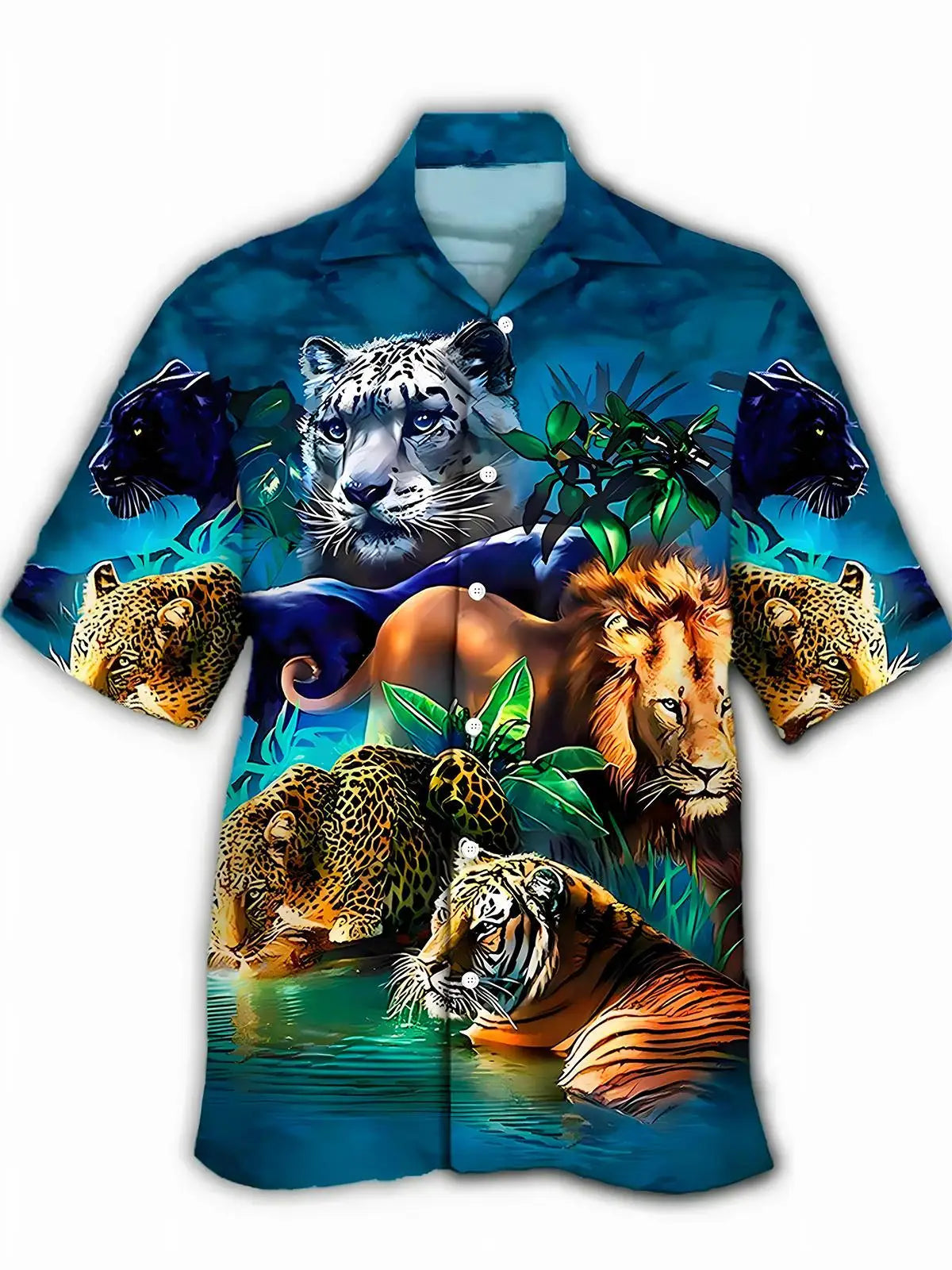 New Hawaii Spring/Summer Fashion Leisure Street Walk Tourist Beach Printed Full Open Short Sleeve Button Shirt, Quick Shipping GlowCart