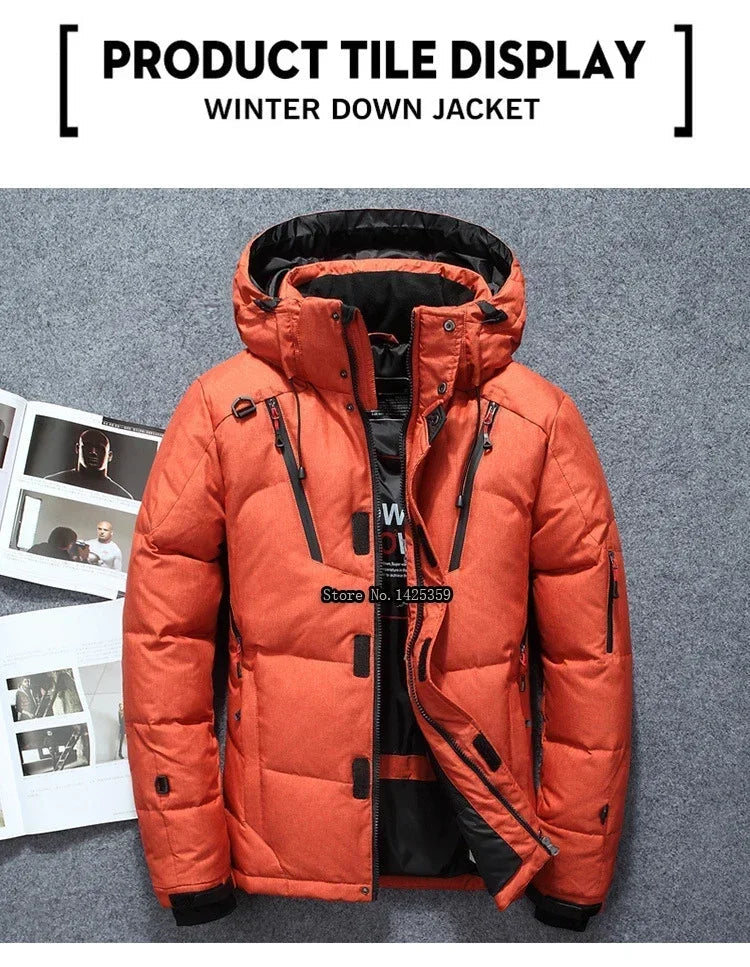 -20 Degree Winter Parkas Men Down Jacket Male White Duck Down Jacket Hooded Outdoor Thick Warm Padded Snow Coat Oversized M-4XL GlowCart