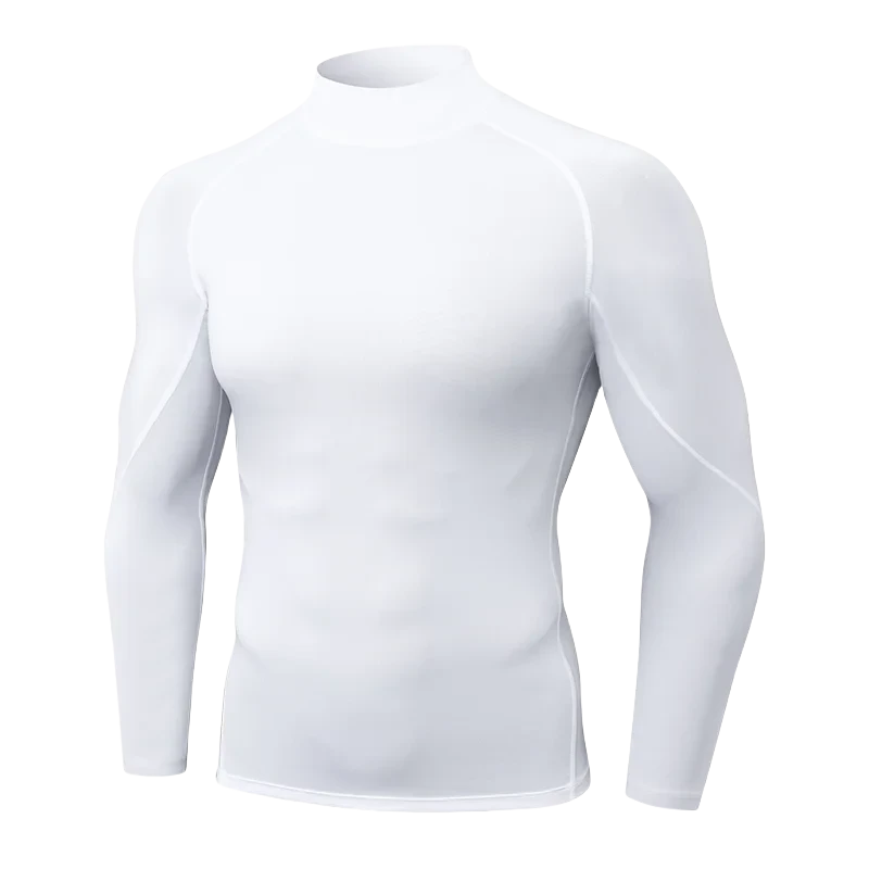 Men's High neck Long Sleeve Compression Shirts Cool Dry Sun Protection Sports Tights Undershirts Running Gym Tops GlowCart