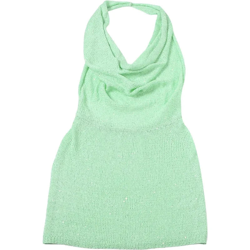 Women Sexy Sequins Knitted Mini Beach Dress Swinging Collar GlowCart
