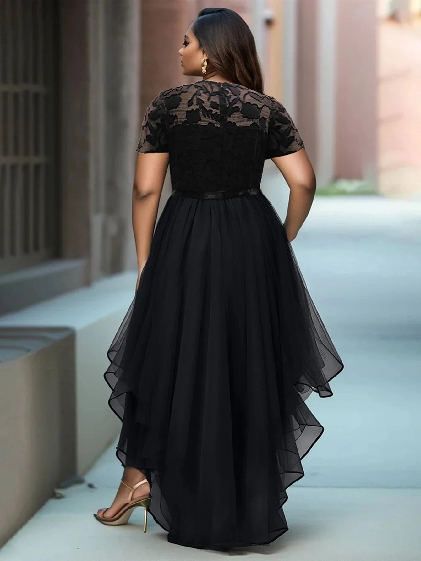 Women Plus Size Evening Dress Elegant Short Sleeve Round GlowCart