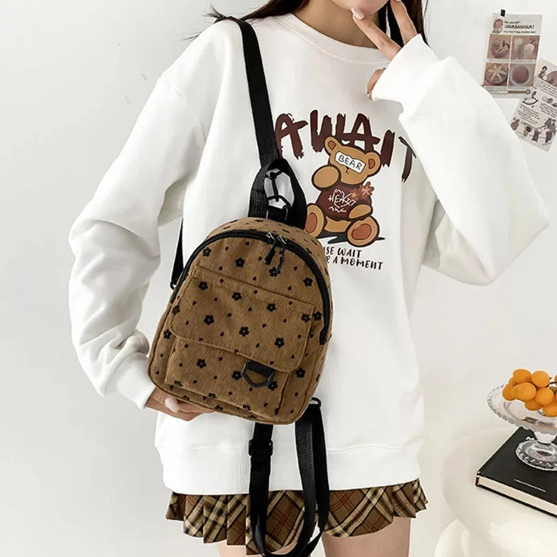 Cute Flower Print Baby Backpacks Lightweight Corduroy Mini Schoolbag for Kids Boy Girl Fashion Floral Children Shoulder Bags GlowCart