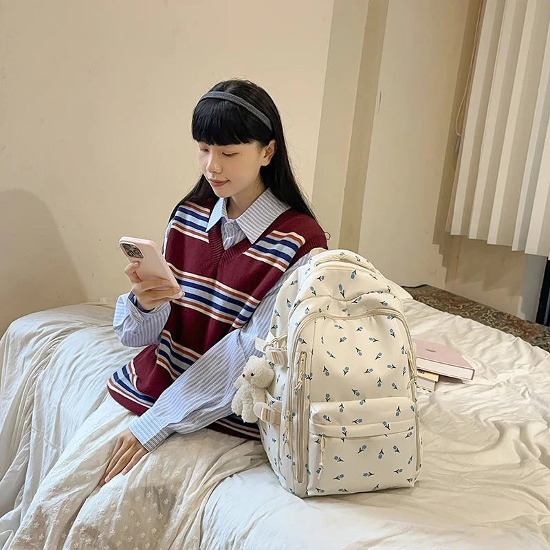 Cute Backpack Girls Fashion School Bag Large Capacity Student School Bag Portable Travel Storage Bag for Kids Beach Bag GlowCart