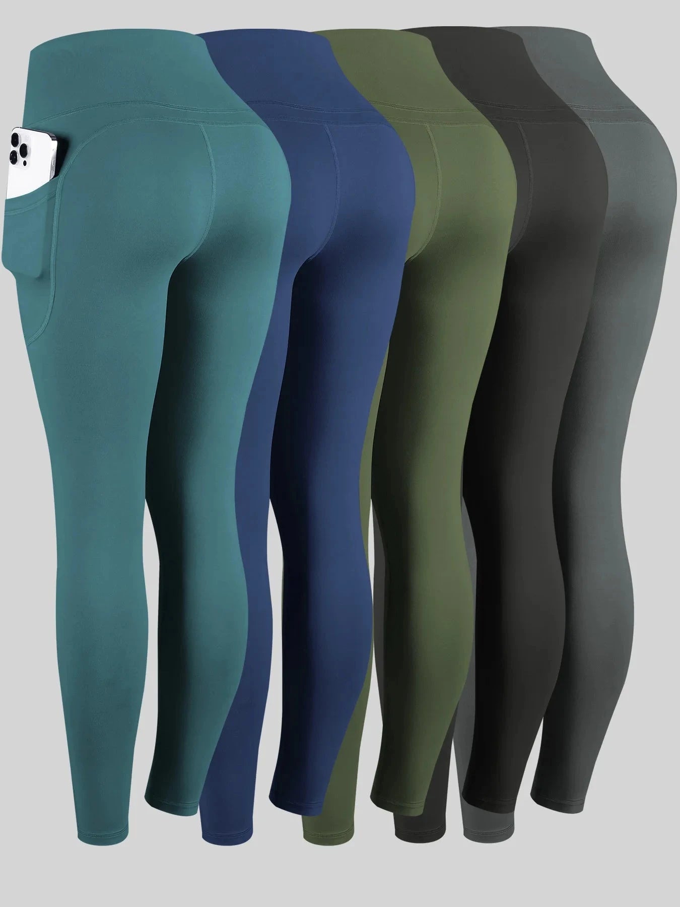 Solid Color Women Leggings with Pockets Tummy Control GlowCart