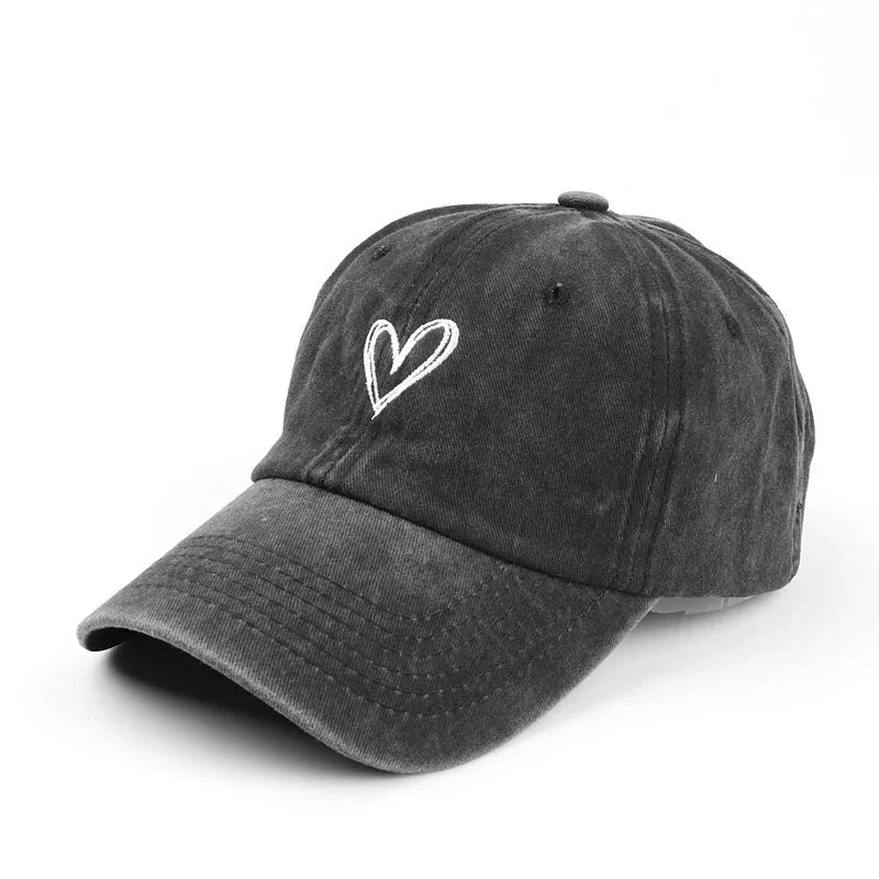 Summer Women Baseball Cap Peach Heart Embroidered Wash Denim GlowCart