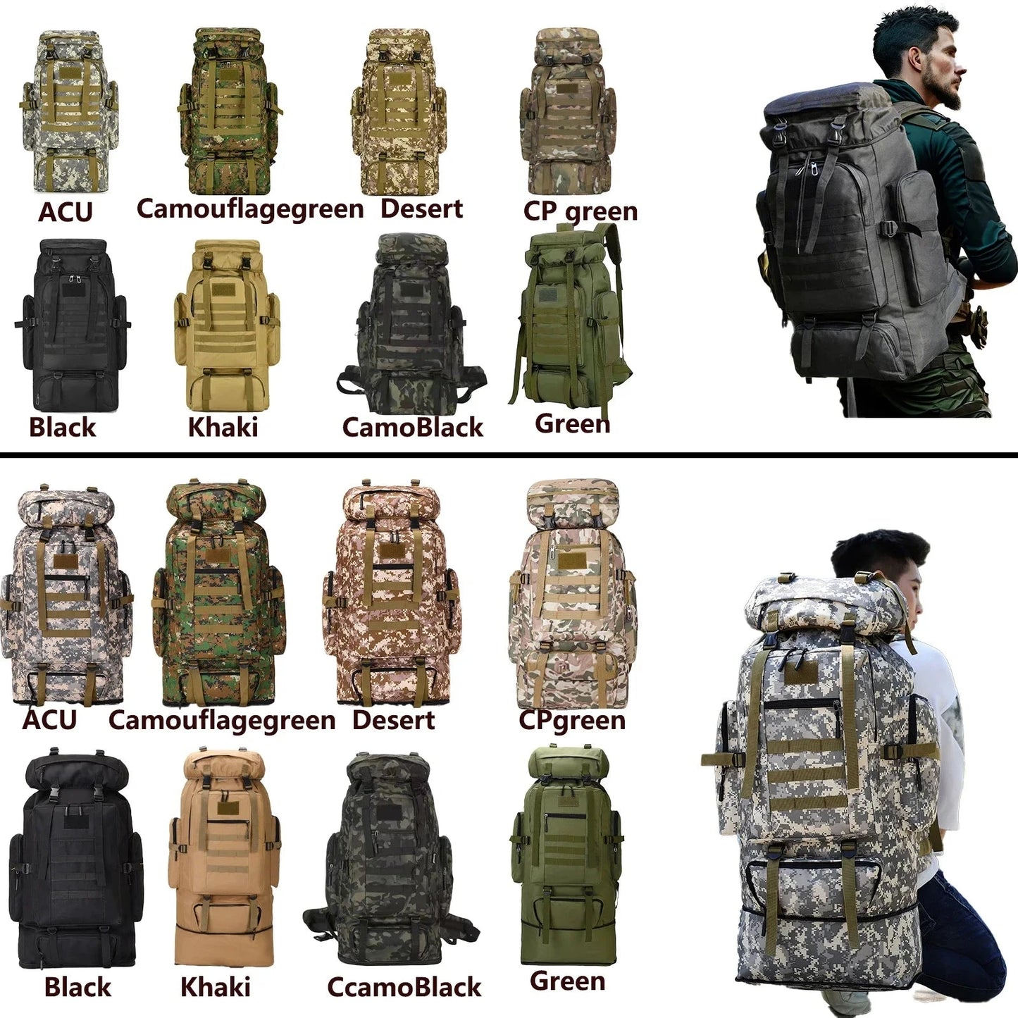 80L/100L  Mountaineering Bag Climb Bag Tactical Backpacks GlowCart