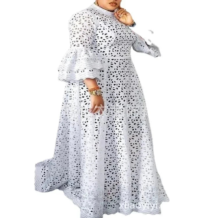 White Dress Women Flare Sleeve O Neck Party Long Maxi GlowCart