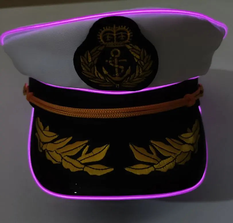 New Luminous Captain Hat LED Sailors Hat Glow In The Dark Nautical Themed Party Costume Cosplay Party Light Up Navy Cap Props GlowCart