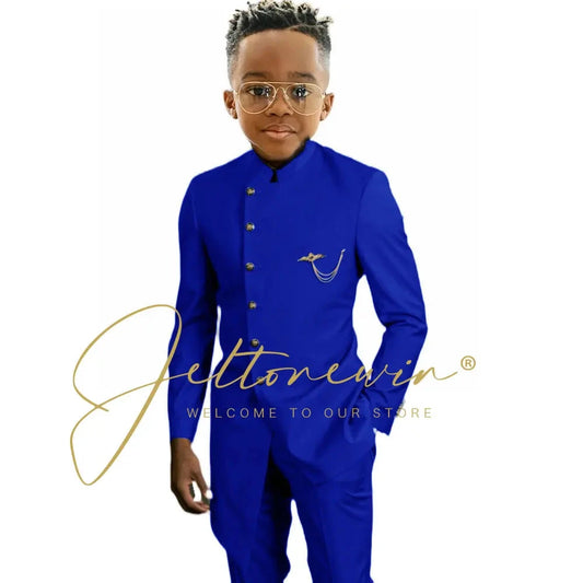 Royal Blue African Design Boys Suits Set For Wedding Formal Tuxedo Kids Costume Piano Performance Children Tailor Made GlowCart