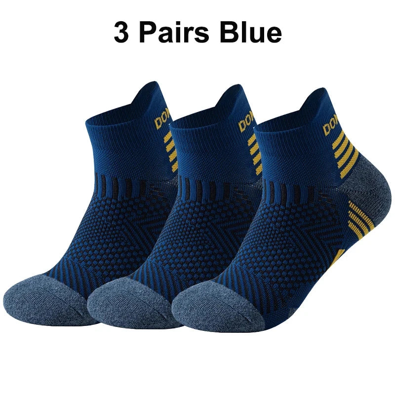 3 Pairs Marathon Socks Men Women Professional Sport Ankle Running Socks Thickened Cushioned Tube Low Cut Fitness Short Sock Mesh GlowCart