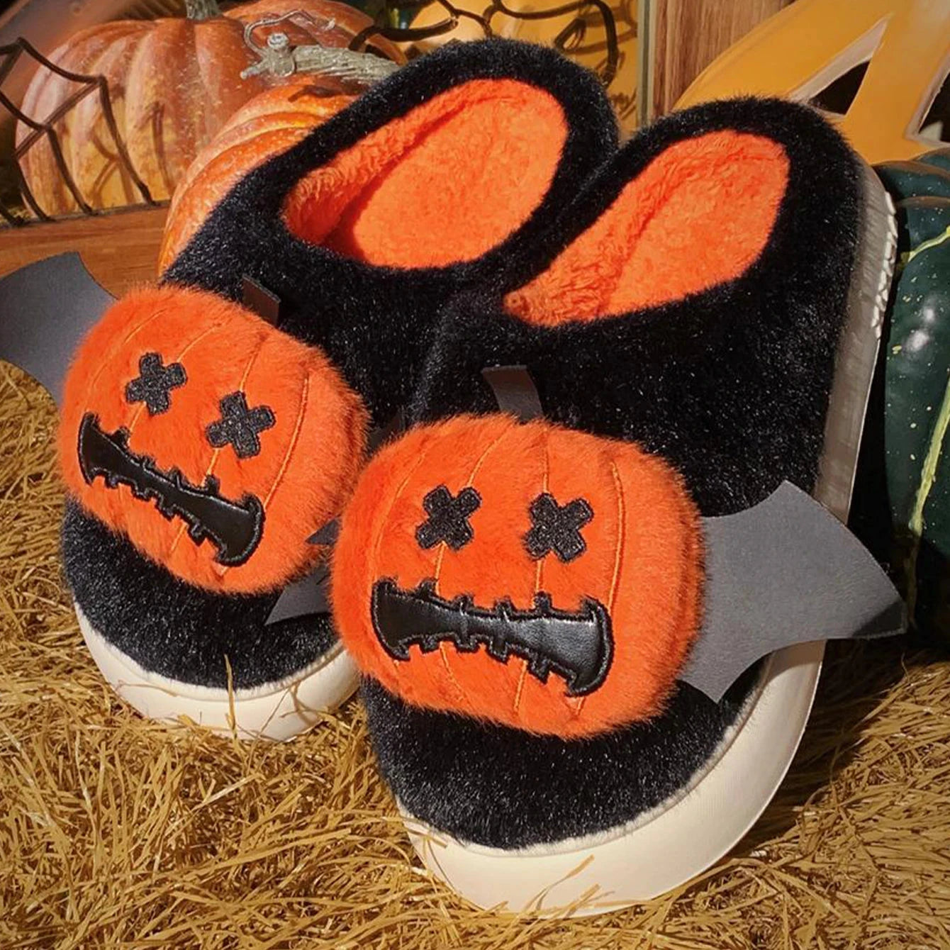 Halloween Ghost Pumpkin Bat Design Women Winter Slippers GlowCart