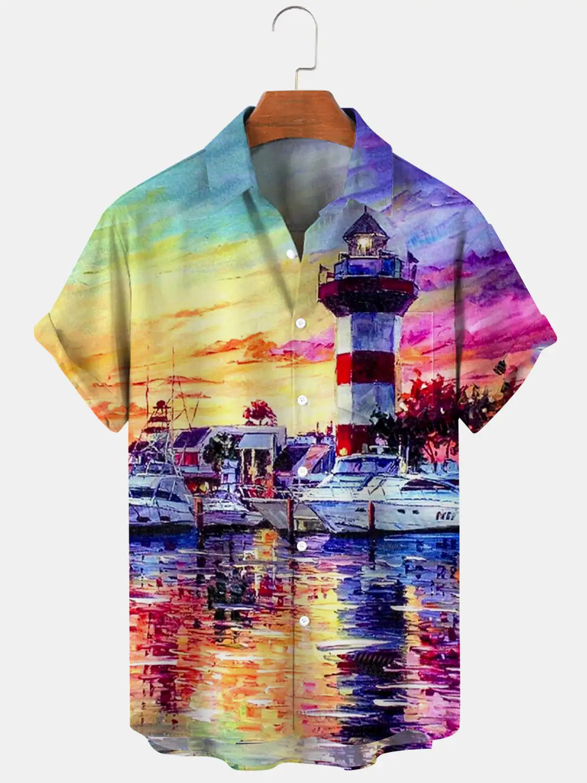 New Hawaii Spring/Summer Fashion Leisure Street Walk Tourist Beach Printed Full Open Short Sleeve Button Shirt, Quick Shipping GlowCart