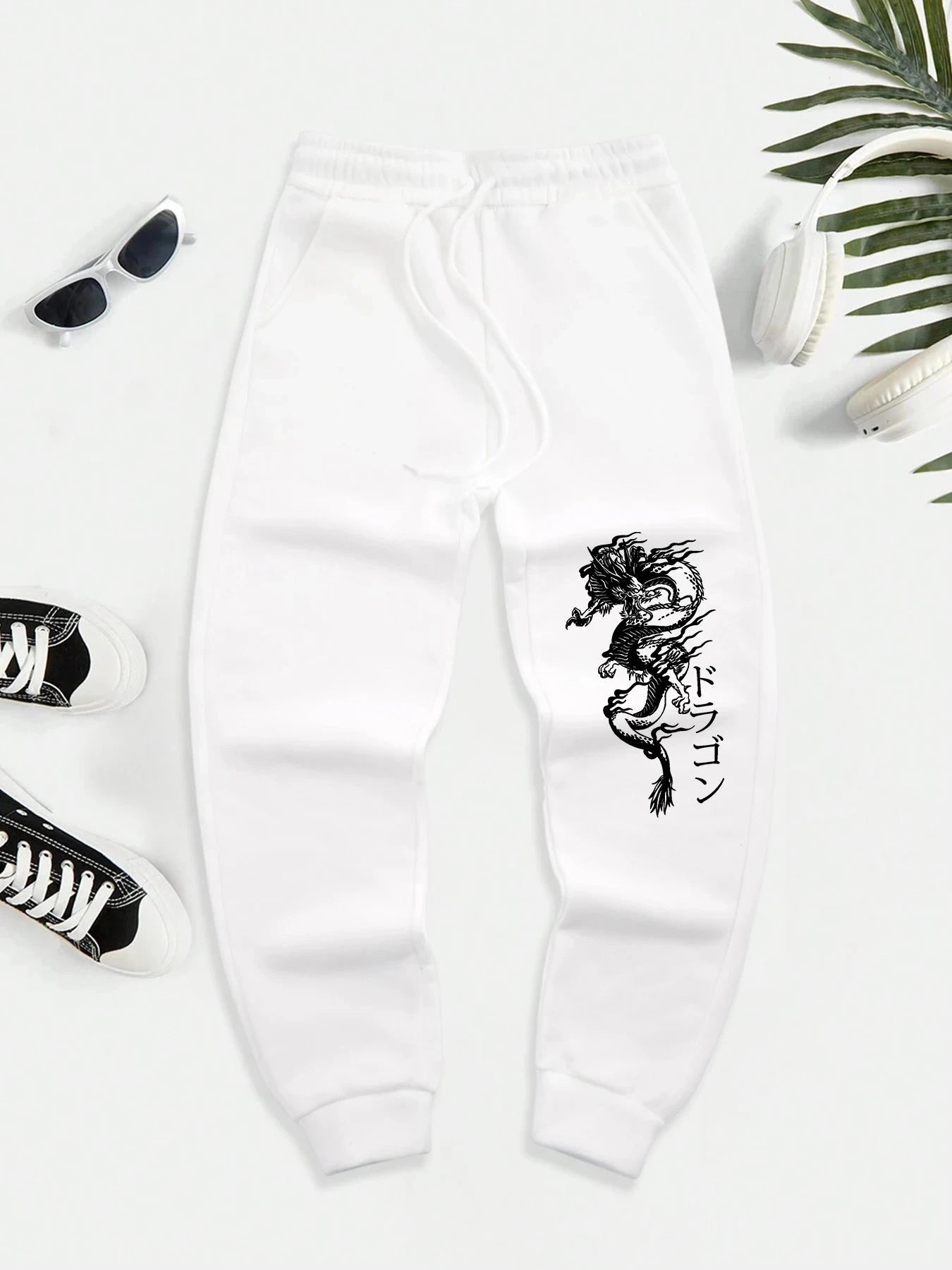 Japanese Letter And Roaring Dragon Men'S Elastic Waist Pants GlowCart