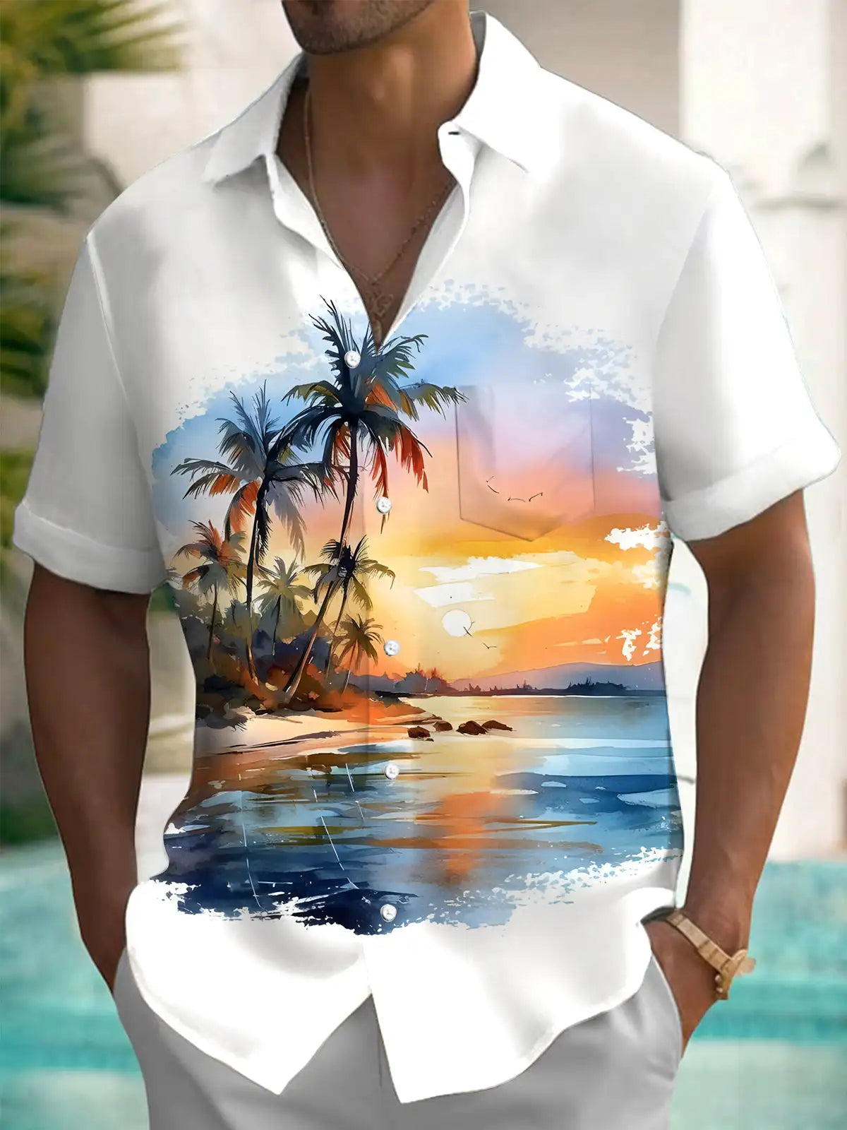 New Hawaii Spring/Summer Fashion Leisure Street Walk Tourist Beach Printed Full Open Short Sleeve Button Shirt, XS-5XL GlowCart