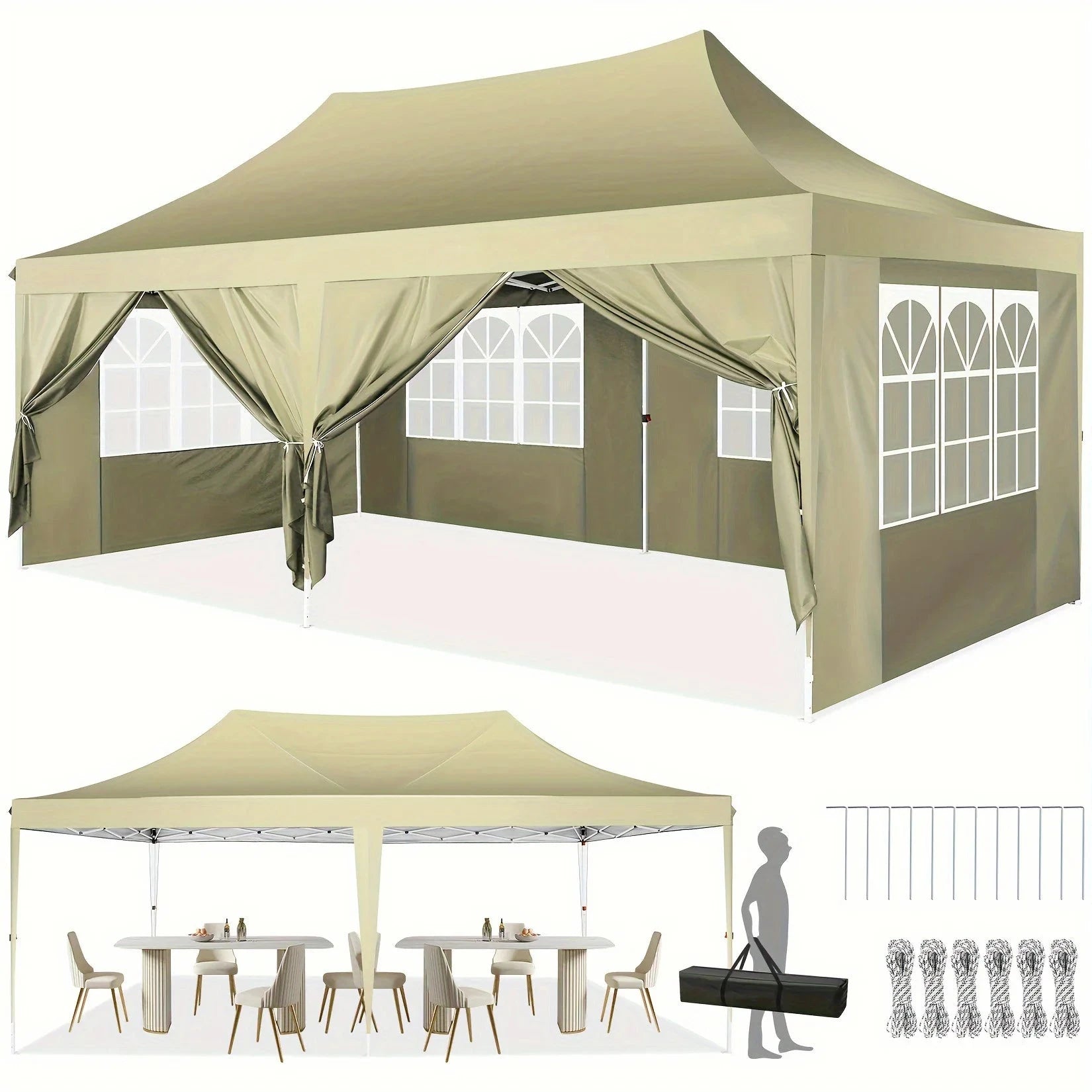 10x20 Pop Up Canopy Tent with 6 Sidewalls, Wedding Party GlowCart