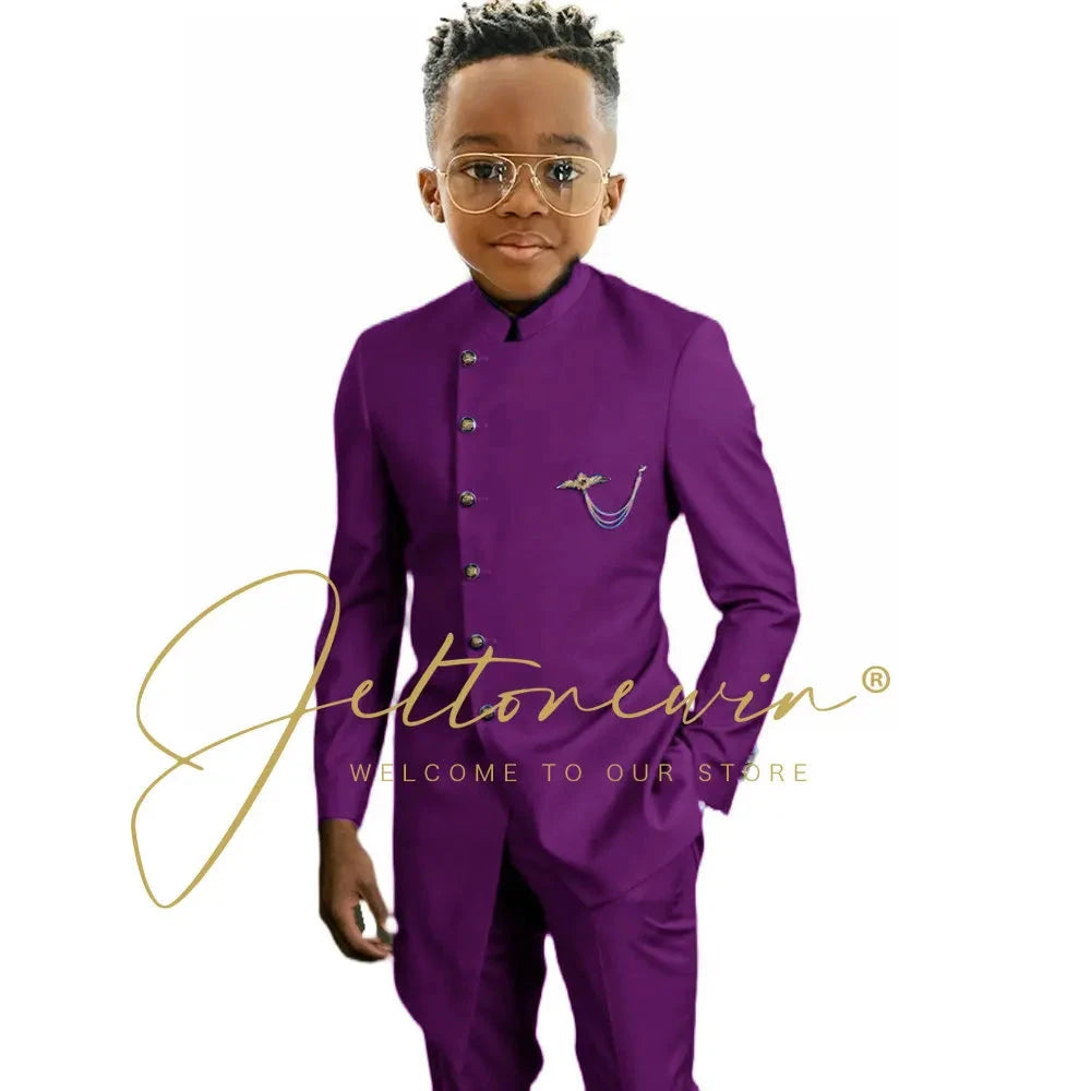 Royal Blue African Design Boys Suits Set For Wedding Formal Tuxedo Kids Costume Piano Performance Children Tailor Made GlowCart