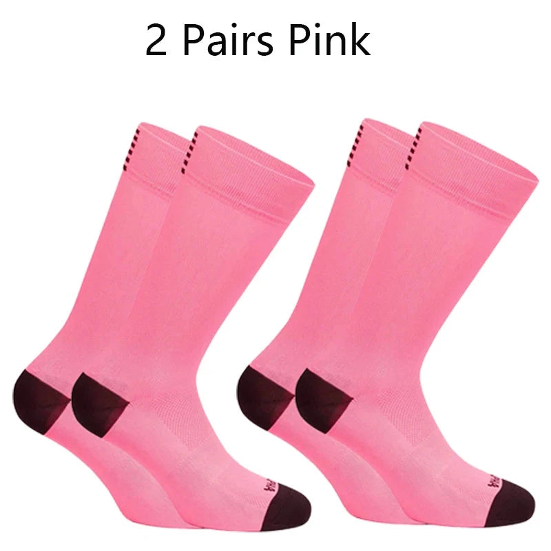 2 Pairs Cycling Socks Men High Quality Professional Competition Brand Sport Riding Soccer Sock Mesh Breathable Road Bicycle Sock GlowCart