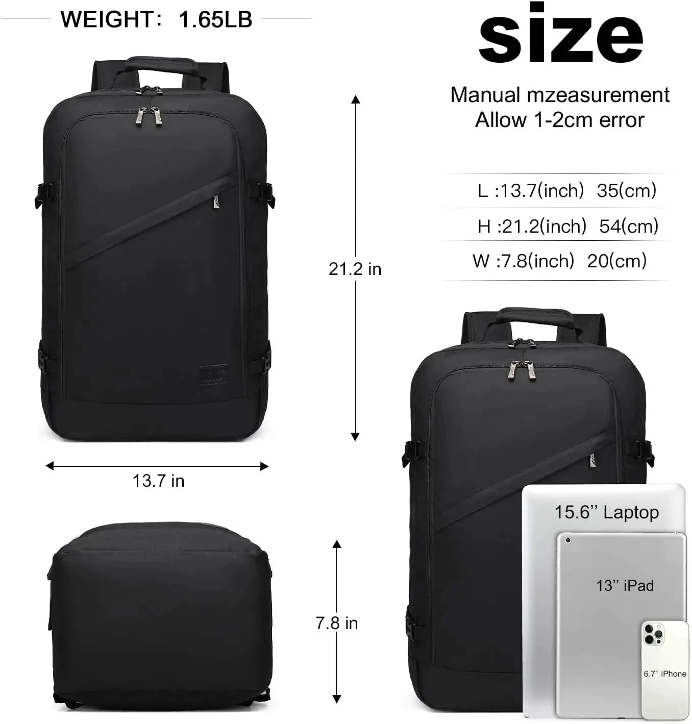 KONO Carry on Backpack, Airplane Approved Under Seat Travel GlowCart