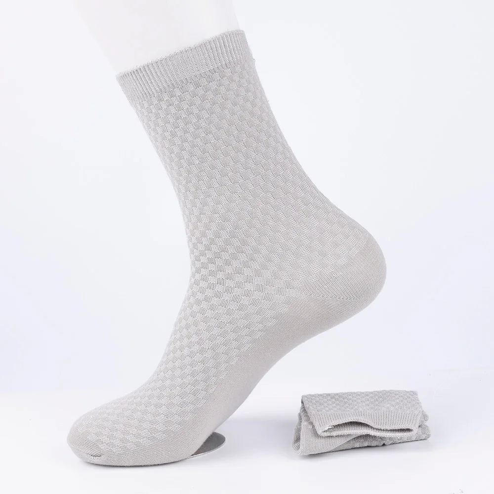 Quality Bamboo Fiber Sock New Compression Men Casual Business Anti-Bacterial Breatheable Solid Color Mid-tube Stockings GlowCart