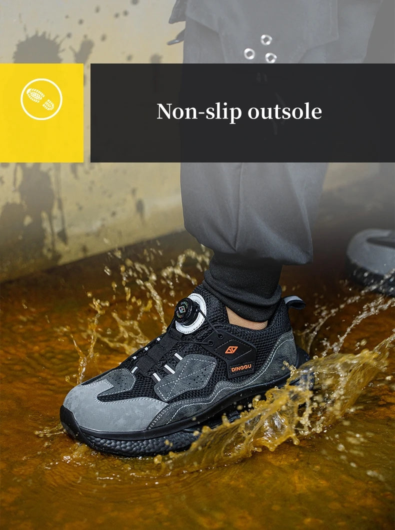 WOUDHONY Rotary Buckle Work Sneakers Protective Shoes Safety Industrial Puncture-Proof Anti-smash Steel Toe Shoes GlowCart