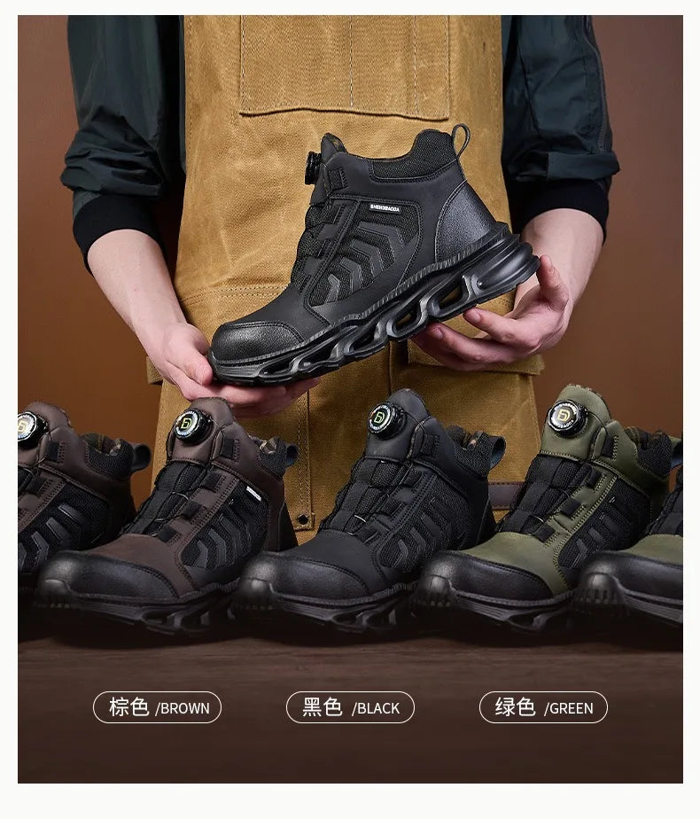 High-top men's all-season universal steel head anti-smash anti-puncture rotating buckle non-slip wear-resistant safety shoes GlowCart