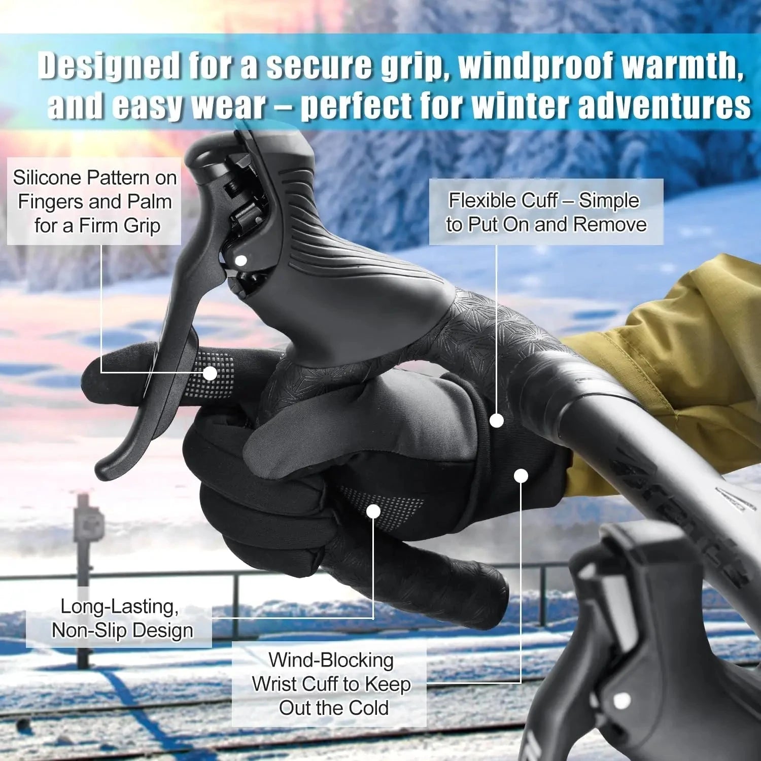 Men Winter Warm Gloves Waterproof Windproof Touchscreen Fleece Lined Thermal Anti Slip Gloves for Outdoor Cycling Hiking GlowCart