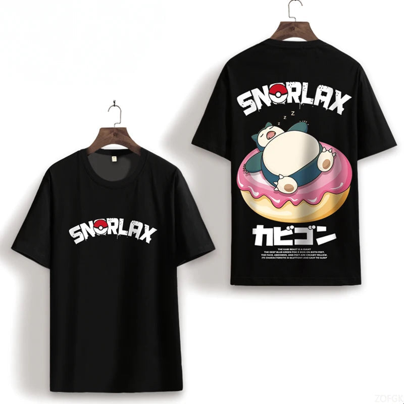 Summer Cartoon Cute Snorlax Anime Fashion Printed Short Sleeve Casual Loose Personalized Comfortable Round Neck T-shir GlowCart