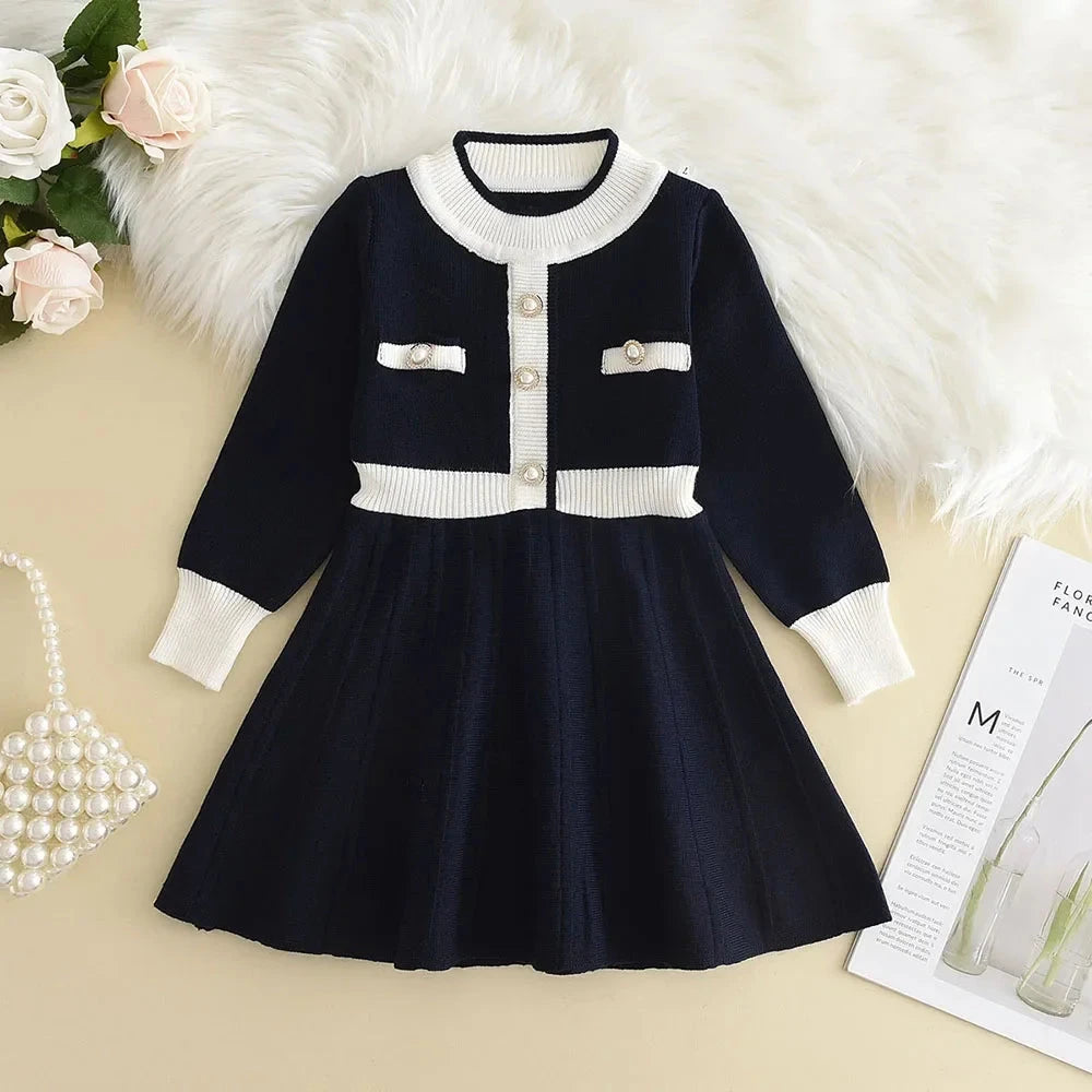 Bear Leader Winter New Year's Red Girl Knitting Wool Long Sleeve Splicing Dress Girl Baby Bow Fashion Dressses Christmas Clothes GlowCart