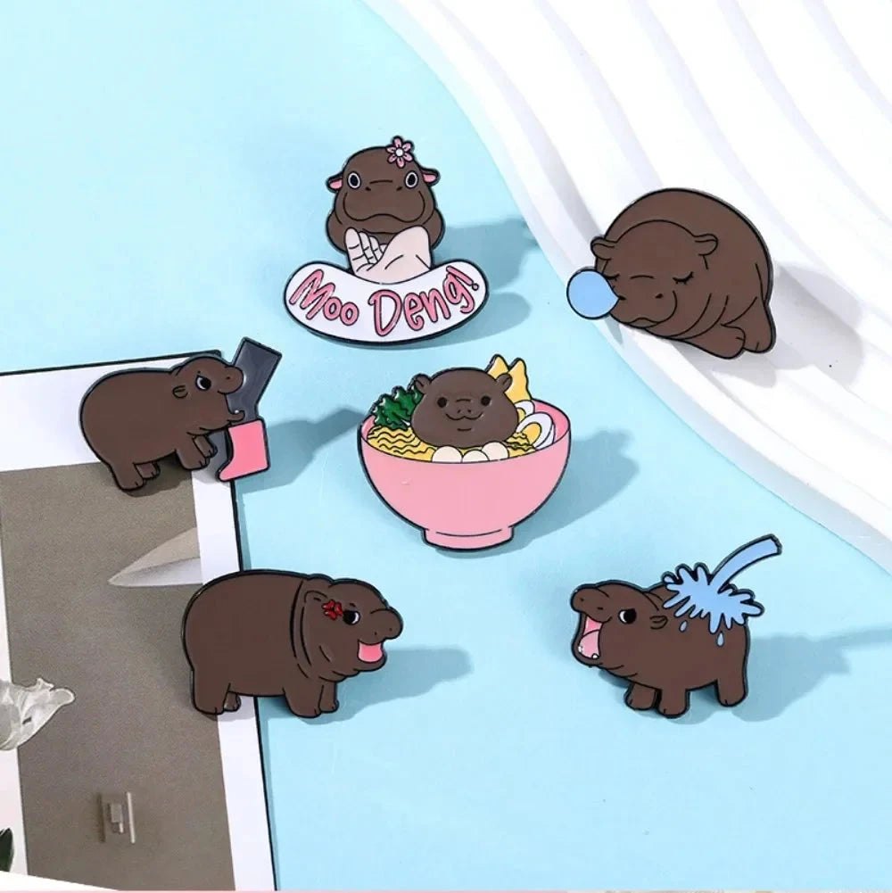 Cute Cartoon Hippo Metal Badge Brooch Fashion All Match GlowCart