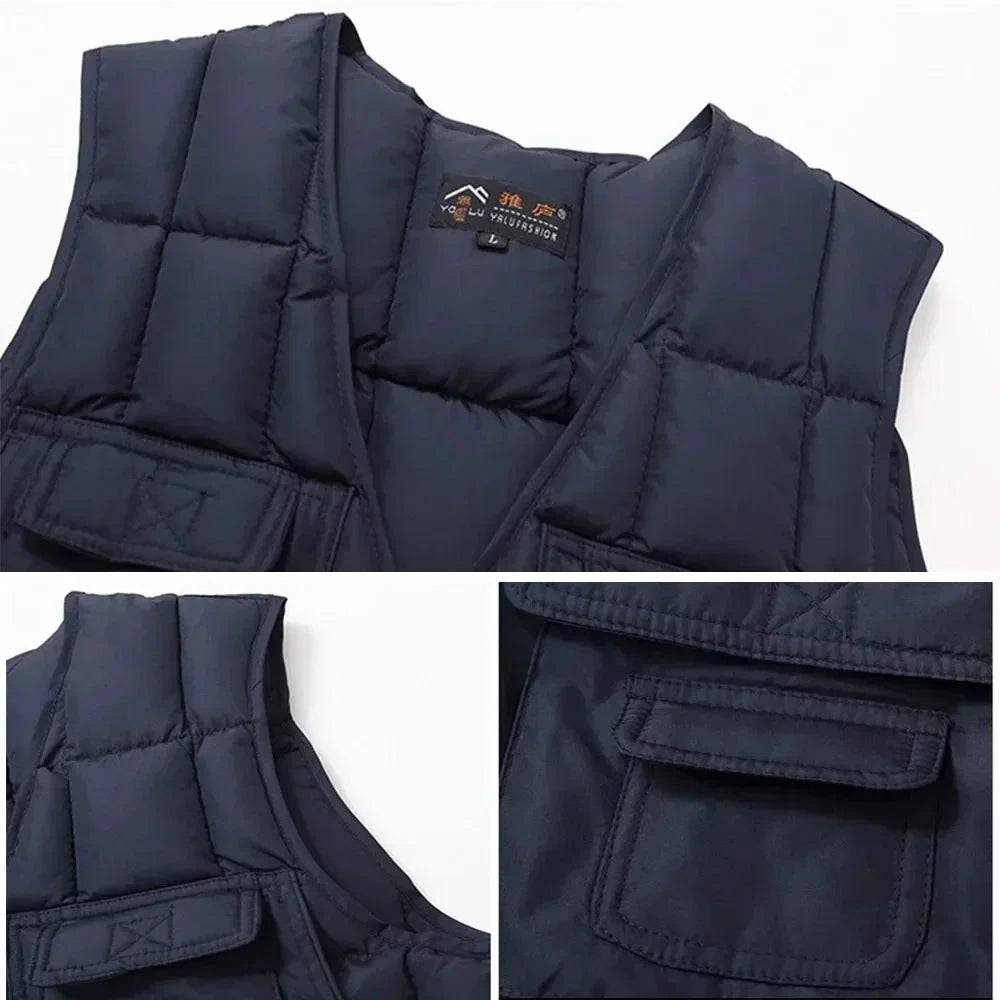 Classic Multi-Pocket Men's Padded Vest Winter Warm GlowCart