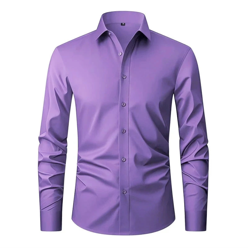 US EU Size XXL Mens Business Shirt Long Sleeve Solid Color GlowCart