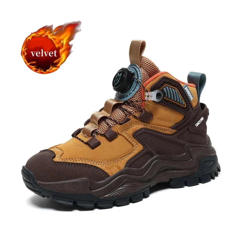 Winter Velvet Children's Snow Boots Fashion Knob High Top Sneakers Kids Outdoor Warm Plush Casual Sports Shoes For Boys Trainers GlowCart