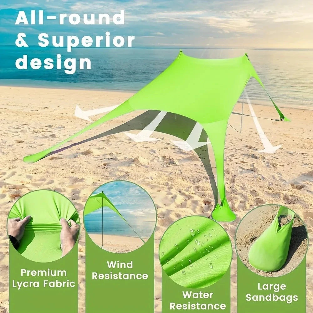 Pop-up beach tent Sunshade UPF50+ with ground nails and GlowCart