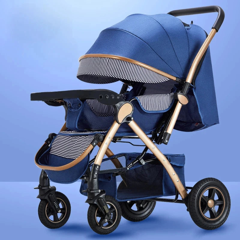 Four-wheel Strollers High Landscape Strollers Baby Car Trolley Pram Baby Carriage Foldable and Washable Multifunctional Stroller GlowCart