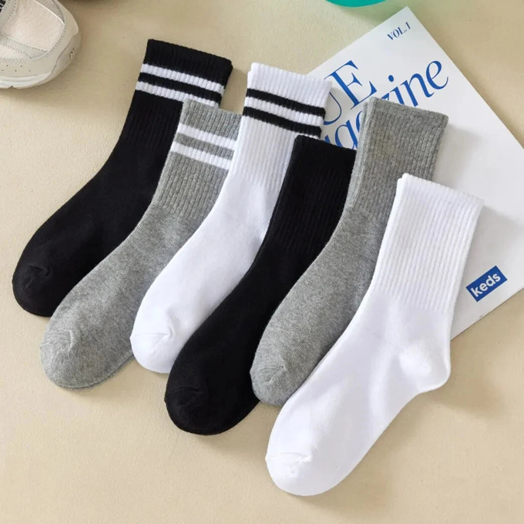 6 Pairs Women's Mid Socks Solid Color Breathable Comfortable GlowCart