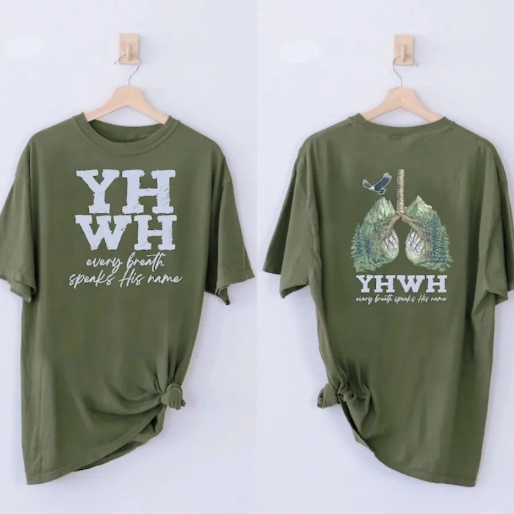 YHWH Womens T-shirt Short Sleeve Summer Casual Fashion Tops Cotton Tee Every Breath Speaks His Name Yahweh Tree Lungs Design Tee GlowCart