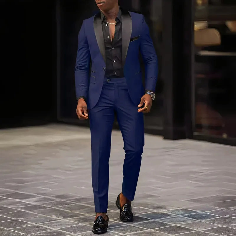 2-Piece Men's Suit Suitable For Wedding Business Suits, Single Button Jackets And Pants Sets, Slim Fit Jacket Sets GlowCart