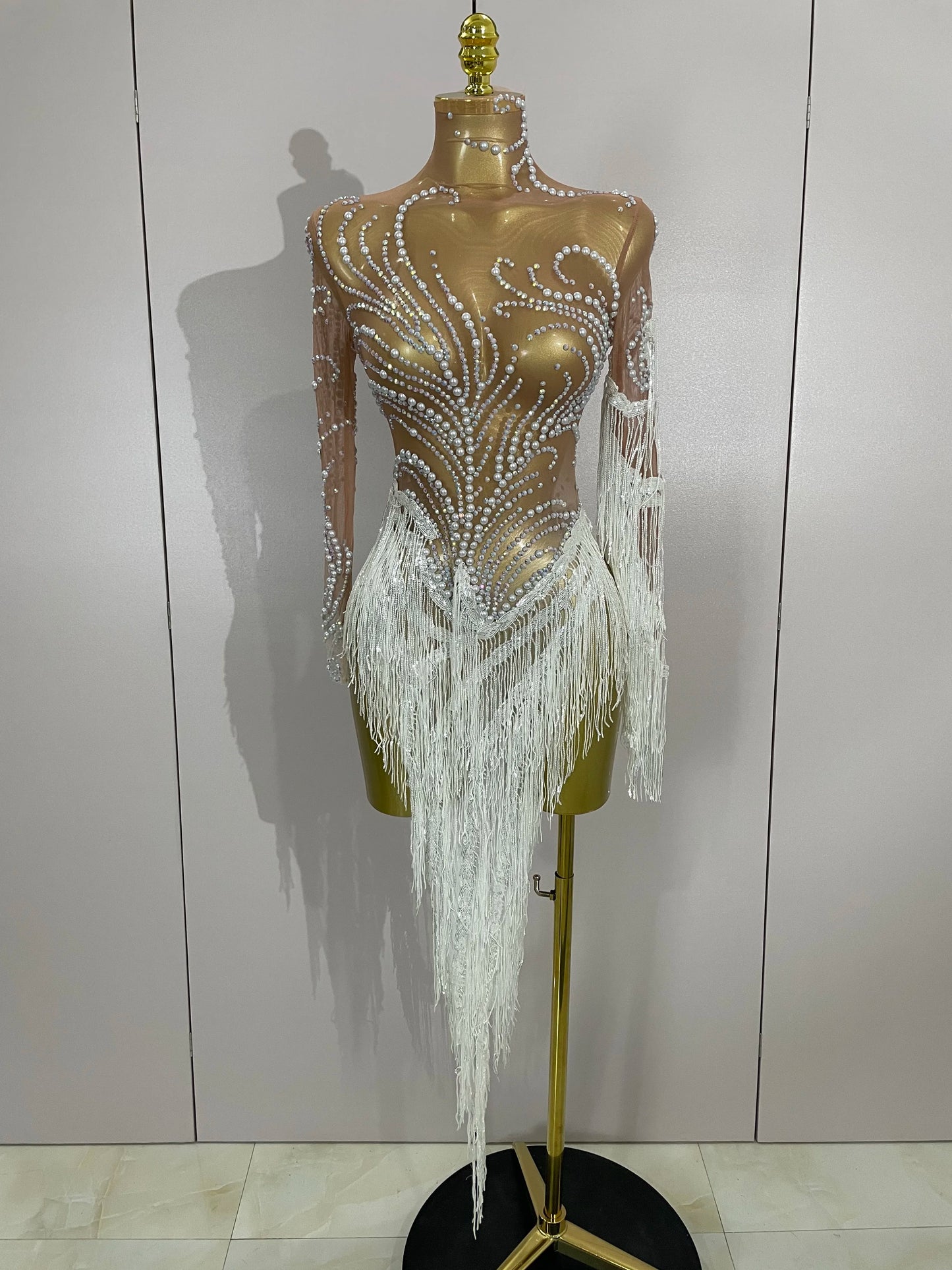 Women Sparkly Rhinestone Pearl Sequins Tassel Sexy