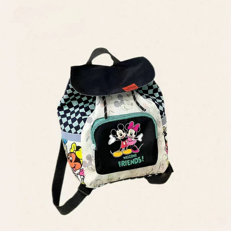 MINISO New Mickey Mouse Cartoon Fashion Backpack Women's Minnie Canvas School Bag Large Capacity Backpack Girls Mochila GlowCart