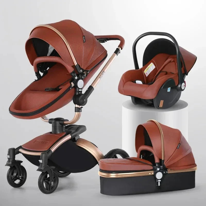 Baby stroller 3in1 with car seat removable basket High landscape eggshell PU leather baby stroller baby car luxury carriage GlowCart