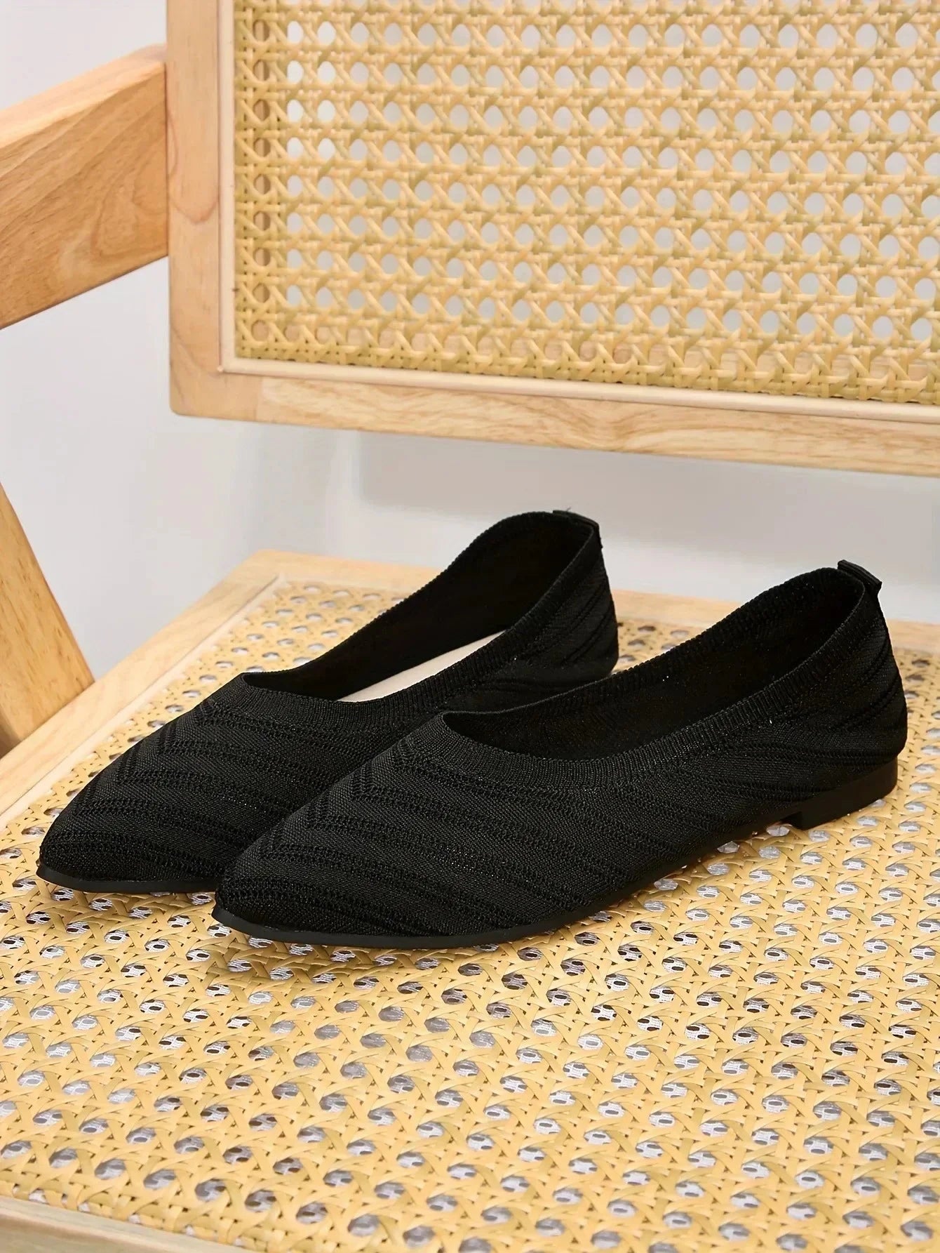 New 2024 Pointed Toe Flat Office Boat Solid Color Knitted GlowCart
