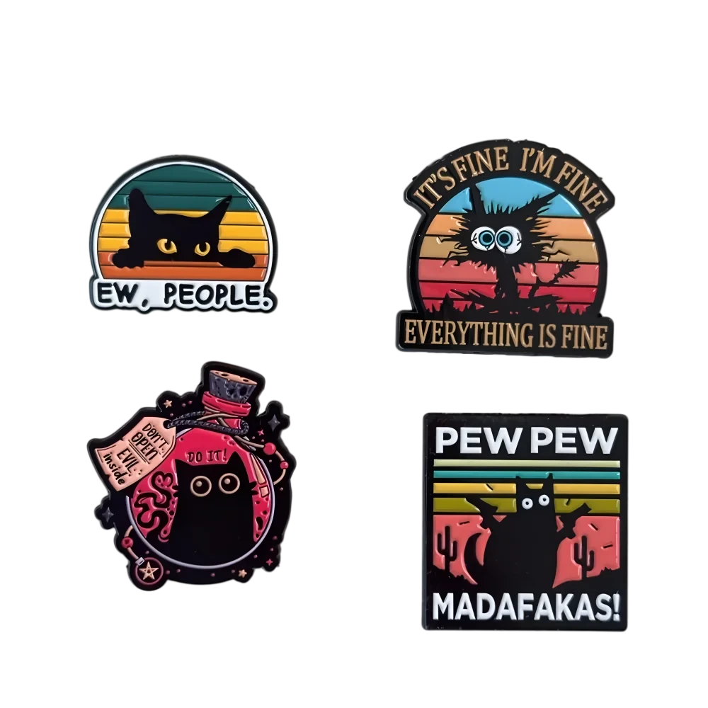 Ew,People Funny Black Cat Enamel Pin Brooches For Women GlowCart